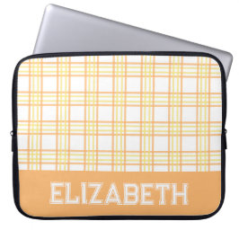 Moderne Preppy Plaid Varsity Lettertype Oranje Gee Laptop Sleeve