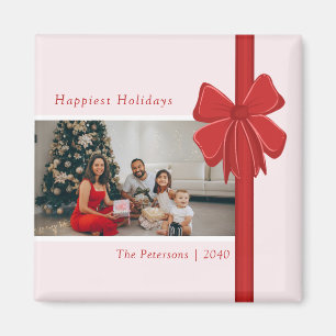 Moderne Preppy Rode Lint Boog Wrap Foto Kerstmis Magneet