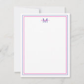 Moderne Preppy Roze en Marine Blauw Monogram Notitiekaartje (Voorkant)