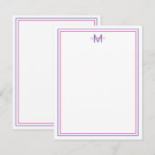 Moderne Preppy Roze en Marine Blauw Monogram Notitiekaartje (Voorkant / Achterkant)
