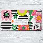Moderne Preppy Roze Kleurrijke Bloemen Monogram Le Bureaumat