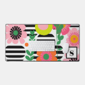 Moderne Preppy Roze Kleurrijke Bloemen Monogram Le Bureaumat (Keyboard & Muis)