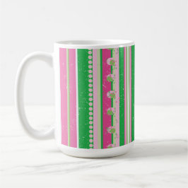 Moderne Preppy Stripes Roze, Groen, Wit Koffiemok