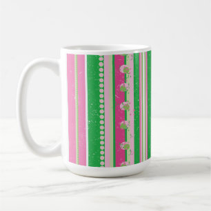 Moderne Preppy Stripes Roze, Groen, Wit Koffiemok