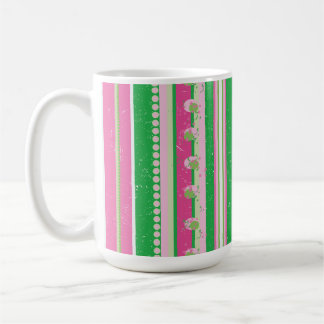 Moderne Preppy Stripes Roze, Groen, Wit Koffiemok