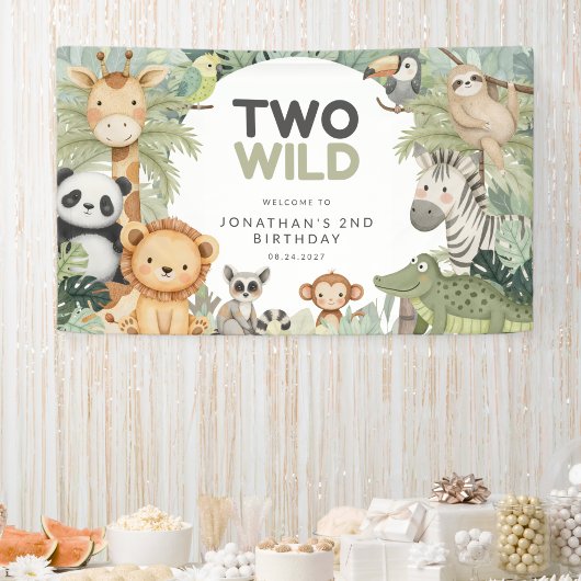 Moderne Preppy Two Wild 2de Verjaardag Jungle Dier Spandoek