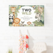 Moderne Preppy Two Wild 2de Verjaardag Jungle Dier Spandoek (Insitu)