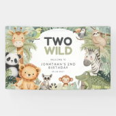 Moderne Preppy Two Wild 2de Verjaardag Jungle Dier Spandoek (Horizontaal)