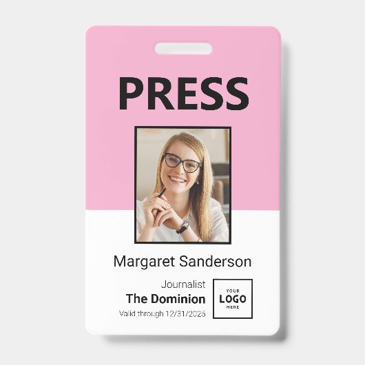 Moderne Press ID-badge met foto- en QR-code Badge (Voorzijde)