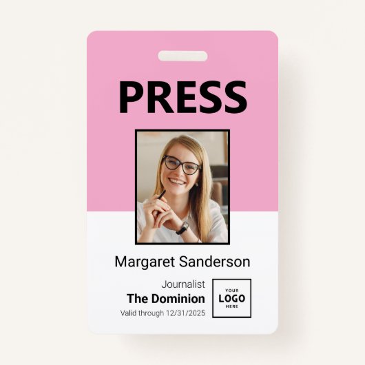 Moderne Press ID-badge met foto- en QR-code Badge (Voorkant)
