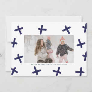 Moderne Pret Border Blauwe & Witte Kerstkruisen Feestdagenkaart
