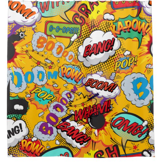 Moderne Pret-comicboek Pop Art-explosies Douchegordijn (Voorkant)