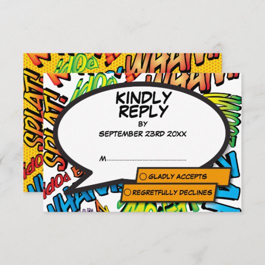 Moderne Pret Grafische Stripboek Pop Art RSVP Kaartje (Voorkant / Achterkant)