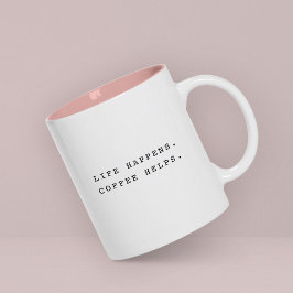 Moderne Pret Trendige Typografie Het Leven Gebeurt Tweekleurige Koffiemok