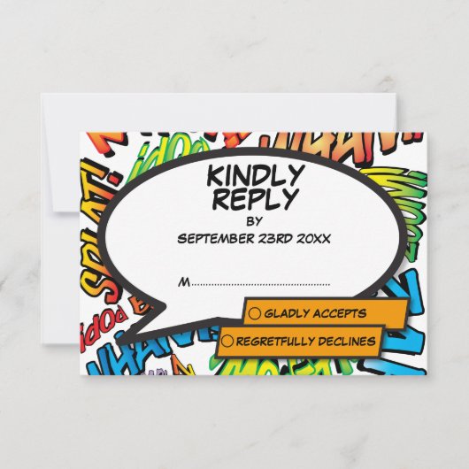 Moderne Pret-Typografische Stripboek Huwelijk RSVP Kaartje (Voorkant)