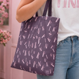 Moderne pret waterverf pruimroze letterpatroon tote bag