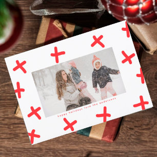 Moderne pretborder Rode en witte kerst kruizen Feestdagenkaart
