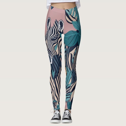 Moderne pretentieloze abstracte zwarte zebra strep leggings (Voorkant)