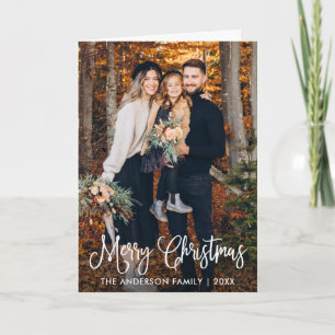 Moderne pretentieloze kalligrafie familie foto ker feestdagen kaart