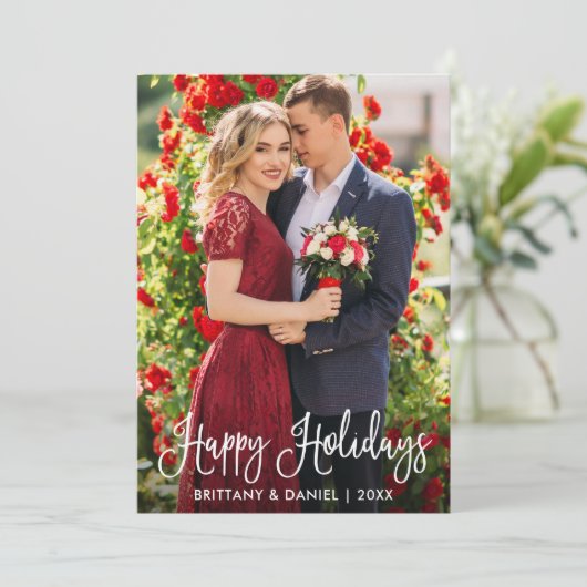 Moderne pretentieloze kalligrafie vrolijke feestda feestdagenkaart (Staand voorkant)