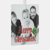 Moderne pretkerst en Holly Custom Photo Glas Ornament (Voorkant Rechts)