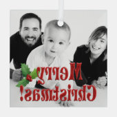Moderne pretkerst en Holly Custom Photo Glas Ornament (Achterkant)