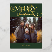 Moderne Prettig Kerst Groen Geruit Minimaal 1 Foto Folie Feestdagenkaart (Voorkant)
