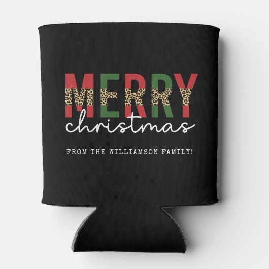 Moderne Prettig Kerstfeest Luipaard Print Typograf Blikjeskoeler (Achterkant)