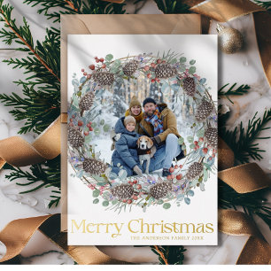 Moderne Prettig Kerstmis Goud & Wit Familie Folie Feestdagenkaart