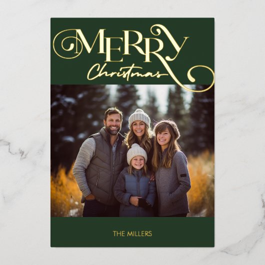Moderne Prettig Kerstmis Groen Geruit Minimaal 1 F Folie Feestdagenkaart (Voorkant)
