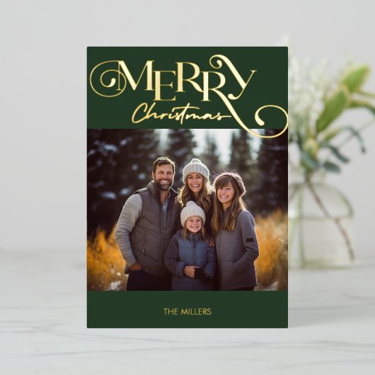 Moderne Prettig Kerstmis Groen Geruit Minimaal 1 F Folie Feestdagenkaart (Staand Voorkant)