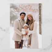 Moderne Prettig Kerstmis Minimaal 1 Foto Beige Folie Feestdagenkaart (Voorkant)