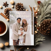 Moderne Prettig Kerstmis Minimaal 1 Foto Beige Folie Feestdagenkaart