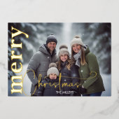 Moderne Prettig Kerstmis Minimaal 1 Foto Groen Gou Folie Feestdagenkaart (Voorkant)