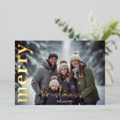 Moderne Prettig Kerstmis Minimaal 1 Foto Groen Gou Folie Feestdagenkaart (Staand Voorkant)