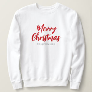 Moderne Prettig Kerstmis Rode Script Familienaam Trui