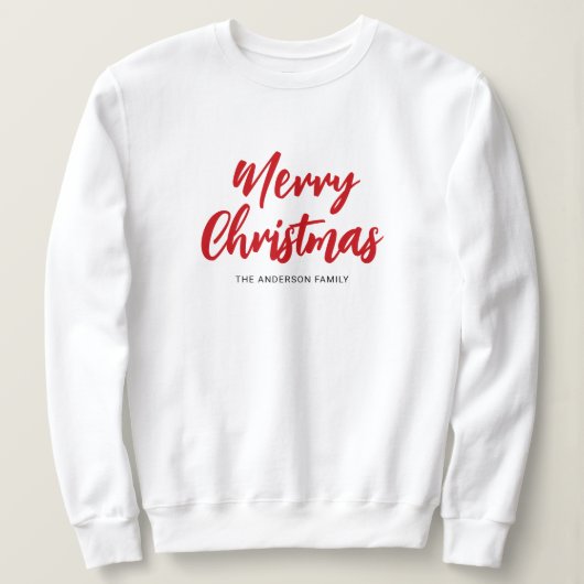 Moderne Prettig Kerstmis Rode Script Familienaam Trui (Design voorkant)