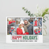 Moderne Prettige feestdagen 5 foto Feestdagenkaart (Staand voorkant)