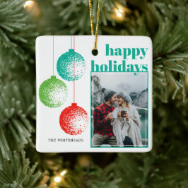 Moderne Prettige Feestdagen Familie Foto Keramisch Ornament
