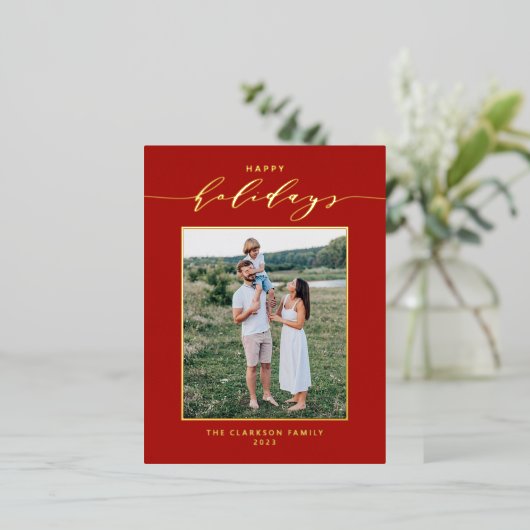 Moderne Prettige feestdagen foto van Script Red (Staand Voorkant)