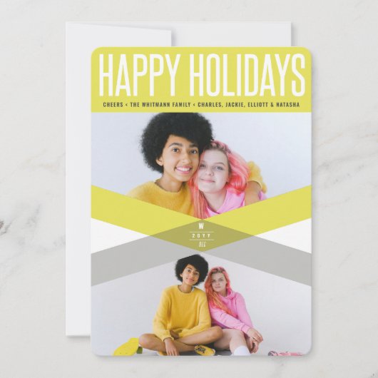 Moderne Prettige Feestdagen Gele Dubbele Pijlen Fo Feestdagenkaart (Voorkant)