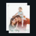 Moderne Prettige feestdagen Groen Manuscript Volle<br><div class="desc">Dit moderne prettige feestdagen groene script met volledige fotovakantie-briefkaart is ideaal voor uw minimalistische shabby chic boho green en white vakantion groet. De minimale witte handgeschreven kalligrafie is delicaat en robuust, terwijl het klasje en elegant blijft. U zult vinden dat alles over dit product editable is, zodat voel vrij om...</div>