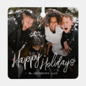 Moderne Prettige feestdagen kerstfoto Metalen Ornament (Achterkant)