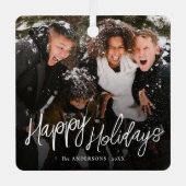 Moderne Prettige feestdagen kerstfoto Metalen Ornament (Voorkant)