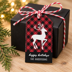Moderne Prettige Feestdagen Rendier Rood Buffalo P Cadeaulabel