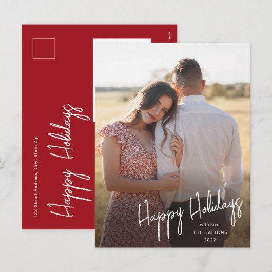 Moderne Prettige Feestdagen Script Eenvoudige Foto (Voorkant / Achterkant)