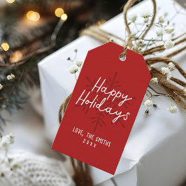 Moderne Prettige Feestdagen Script Sneeuwvlokken K Cadeaulabel