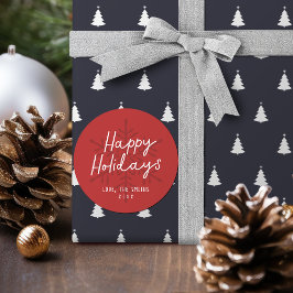 Moderne Prettige Feestdagen Script Sneeuwvlokken K Ronde Sticker