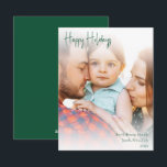 Moderne Prettige feestdagen Verticale foto van gro Feestdagenkaart<br><div class="desc">Deze moderne Prettige feestdagen verticale fotovakantiekaart met groen script is perfect voor uw minimalistische shabby-chic boho green and white vakantion-groet. De minimale witte handgeschreven kalligrafie is delicaat en robuust, terwijl het klasje en elegant blijft. U zult vinden dat alles over dit product editable is, zodat voel vrij om afbeeldingen of...</div>