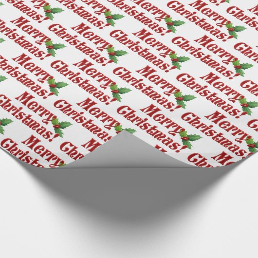Moderne prettige kerst en holly Text Pattern Cadeaupapier (Hoek)